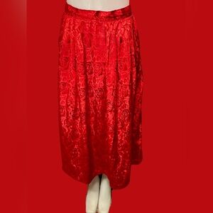 Red Satin Rose Print Maxi Skirt – Elegant & Timeless